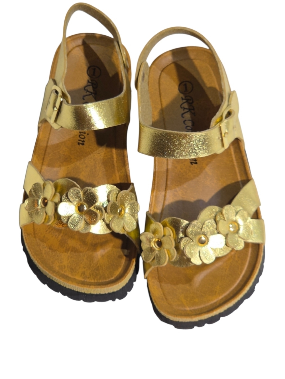 Girls Gold Sandals • NEW • Size 1 • Cute  Flower Detail
